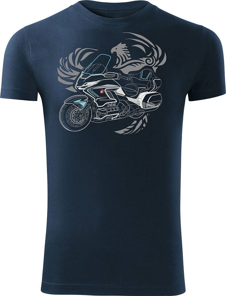 Topslang Koszulka motocyklowa z motocyklem Honda Goldwing męska granat SLIM XL