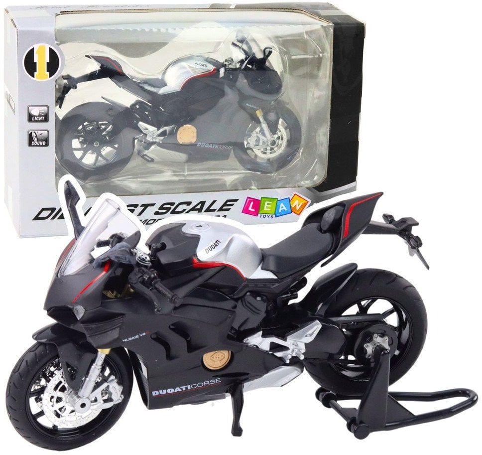 Motocykl Sportowy Metalowy Światła Dźwięki Srebrne Elementy Czarny V4 1:12