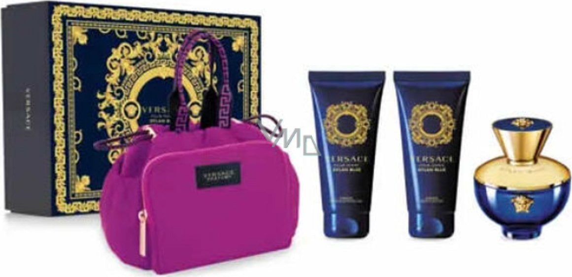 SET VERSACE Dylan Blue Pour Femme EDP spray 100ml + SHOWER GEL 100ml + BODY LOTION 100ml + kosmetyczka