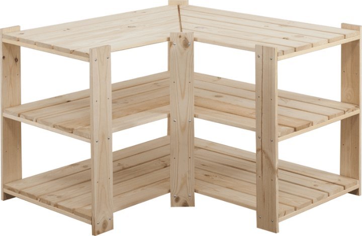 Wamar-Sosenka MAXI Regał Narożny Drewniany 64x80x50 cm 3 Półki ażurowe Surowy Drewno sosnowe Naturalny MAXI-2WA+ / Wamar-Sosenka