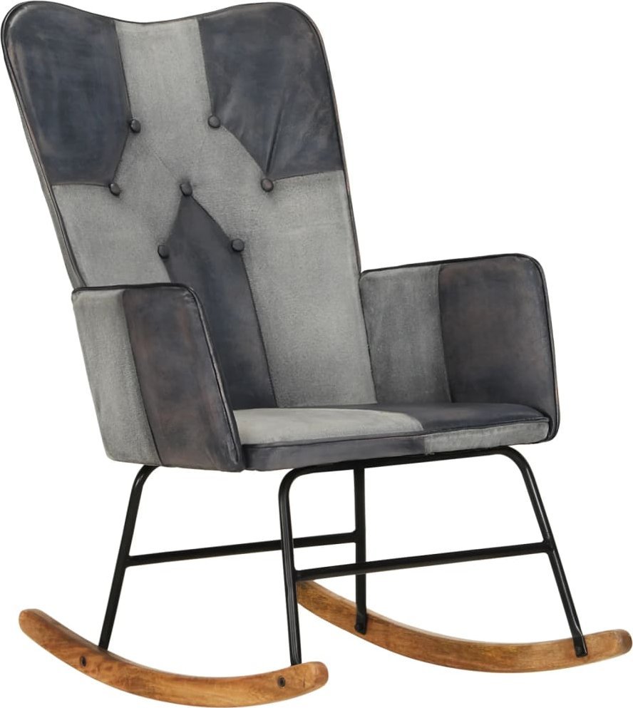 vidaXL vidaXL Fotel bujany, szary, skóra naturalna i płótno