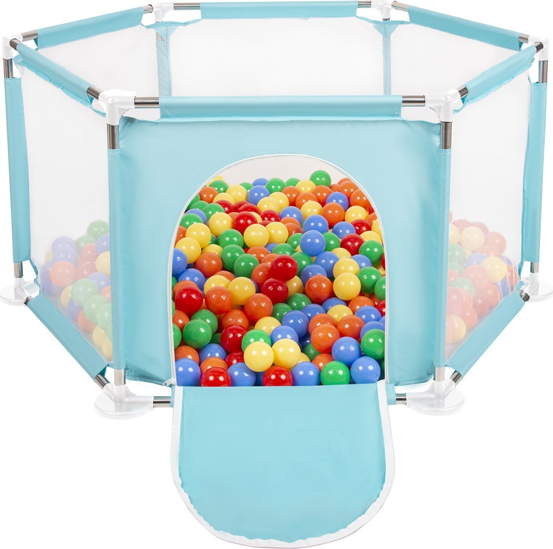 Selonis Selonis Sześciokąt składany KS-100X z piłeczkami 6cm miętowy: żółty-zielony-niebieski-czerwony-pomarańcz 63x64/400piłek Zabawka kojec