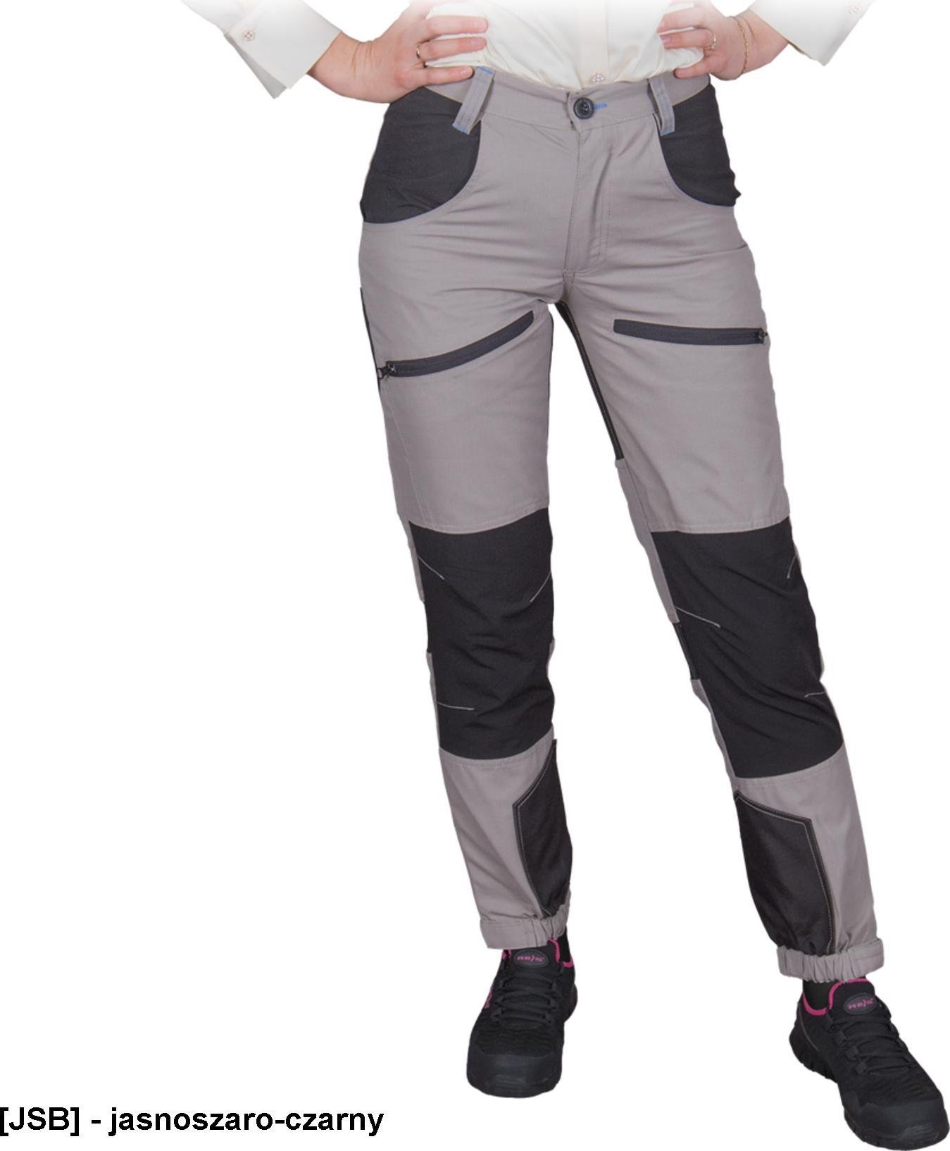 R.E.I.S. HOBBER-L - damskie spodnie ochronne do pasa HOBBER, 6 kieszeni, guma tył pasa, ściągacze dół nogawek rzep zapięcie, 65% - jasnoszaro-czarny