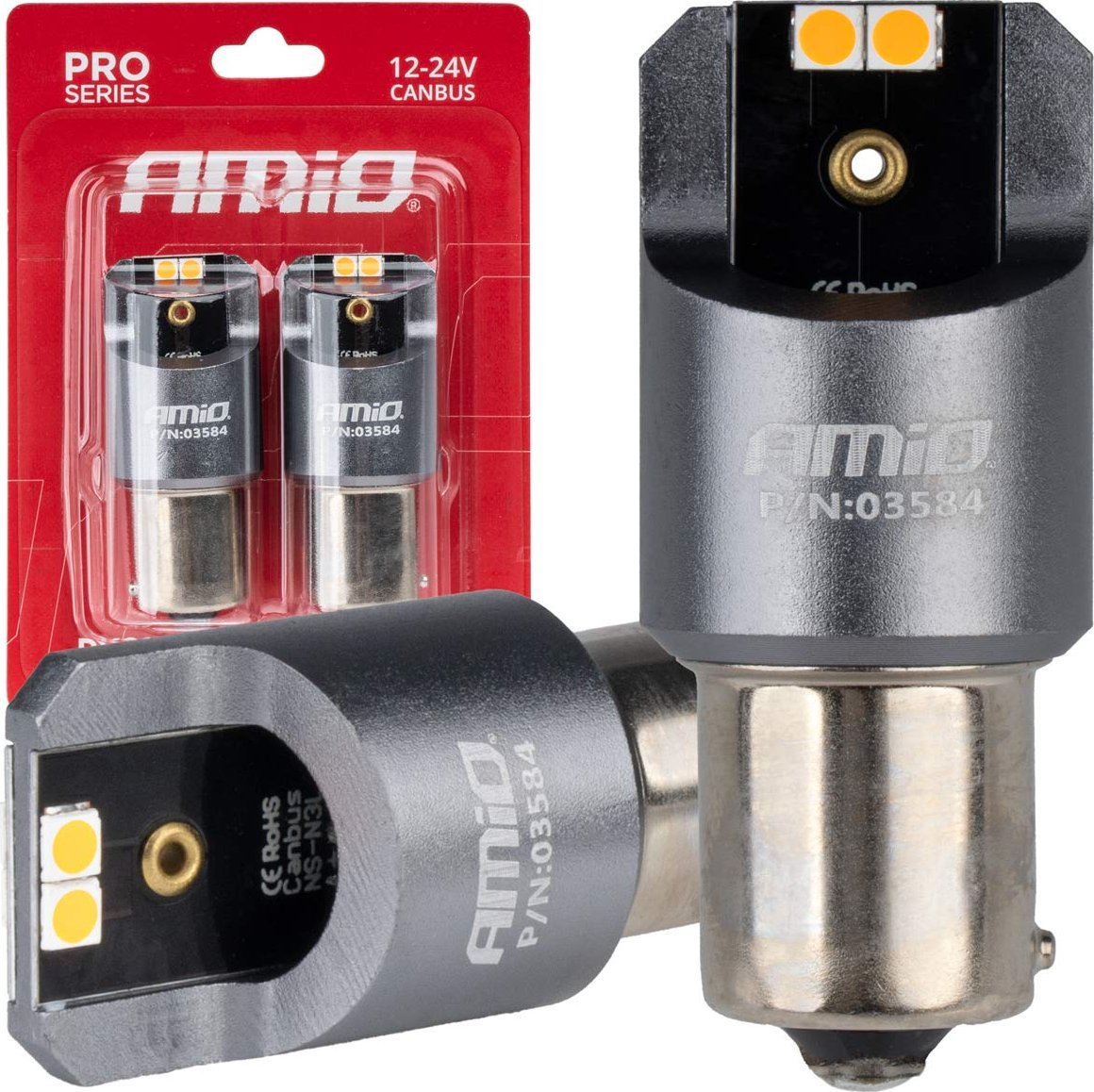 AMiO Żarówki led full canbus pro py21w 4x3030 smd pomarańczowe 12v 24v amio-03584