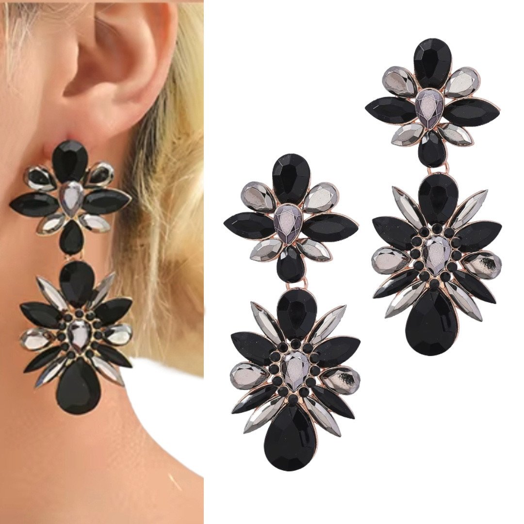 Czarne długie wiszące kolczyki sztyfty damskie efektowne WYJŚCIOWE impreza