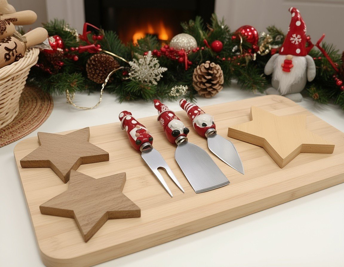 Zestaw 3 nożów do sera Xmas Skrzaty