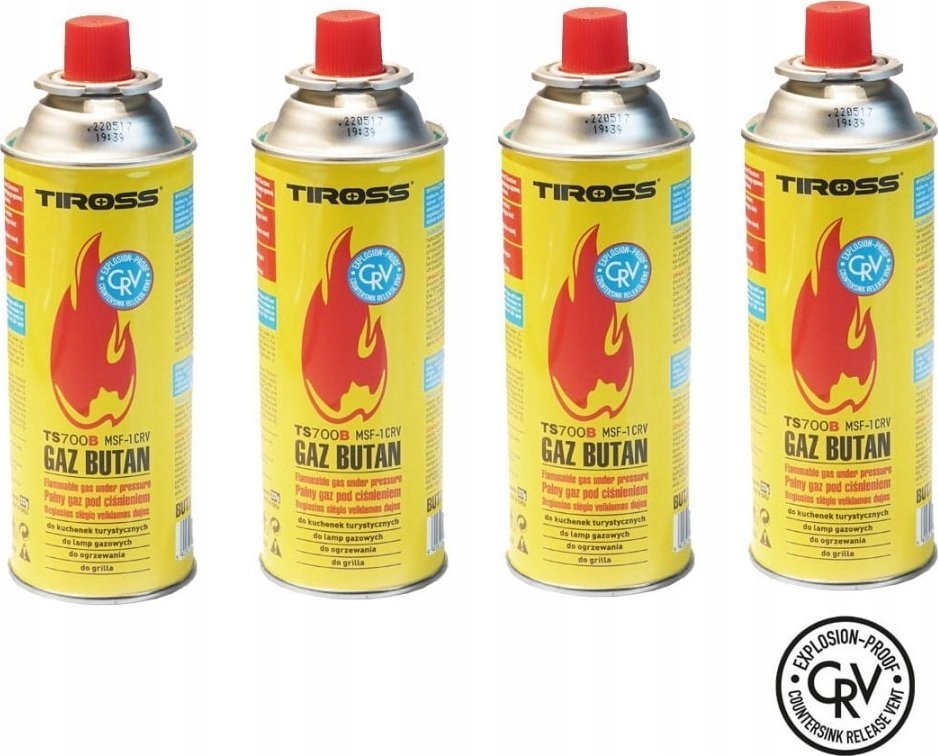 Tiross ZESTAW 4 GAZÓW / NABOJE GAZOWE / PRZECIWYBUCHOWY SYSTEM CRV / KARTUSZ 227g / TYP MSF-1a TIROSS TS-700B-4