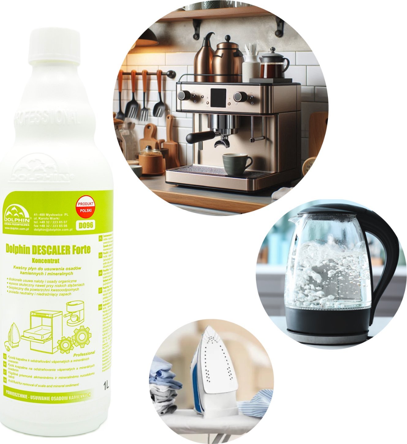 Dolphin PŁYN USUWANIA KAMIENIA RDZY CZAJNIKÓW EKSPRESÓW GRZAŁEK DESCALER FORTE 1L