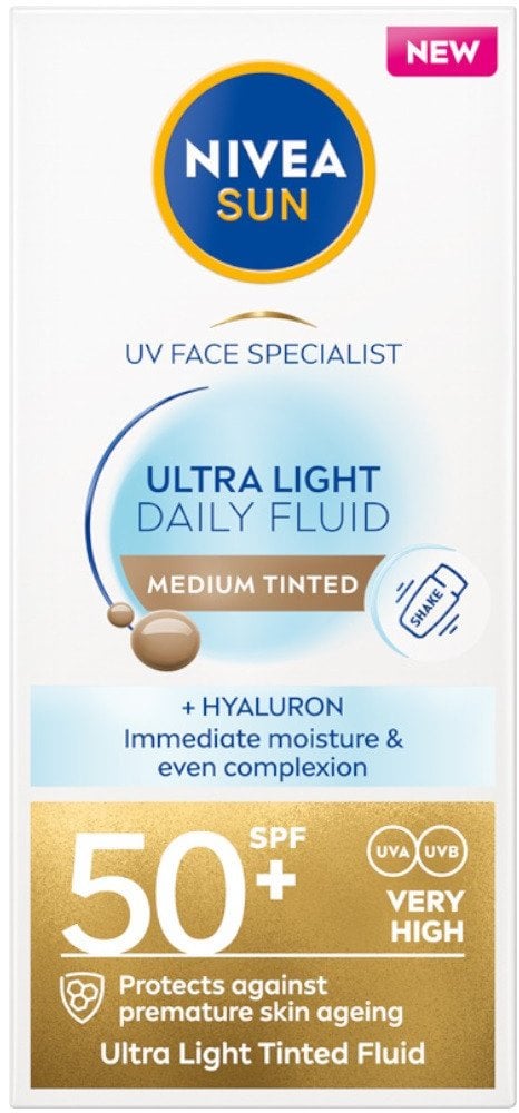 NIVEA_Sun Ultra Light Daily Fluid SPF50+ krem przeciwsłoneczny z pigmentem Średni 40ml