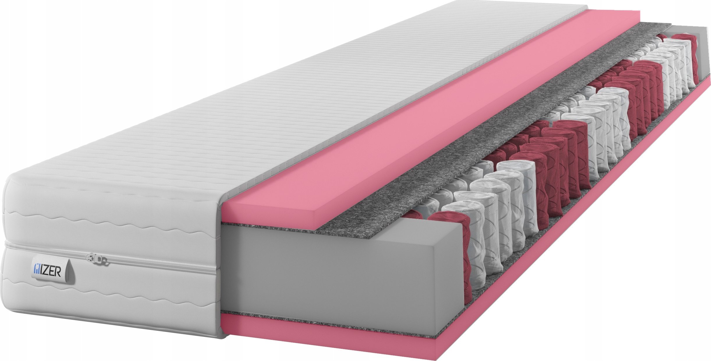 Materac sprężynowy HR GOLD 150x200 21cm | Dwustronny H3/H3 | 7 stref | Rdzeń ze sprężyn kieszeniowych | Pikowany pokrowiec