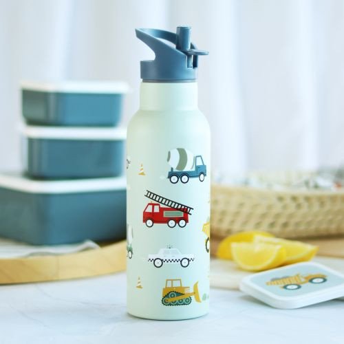A Little Lovely Company Butelka ze słomką dla dzieci termiczna VEHICLES 0,5 L
