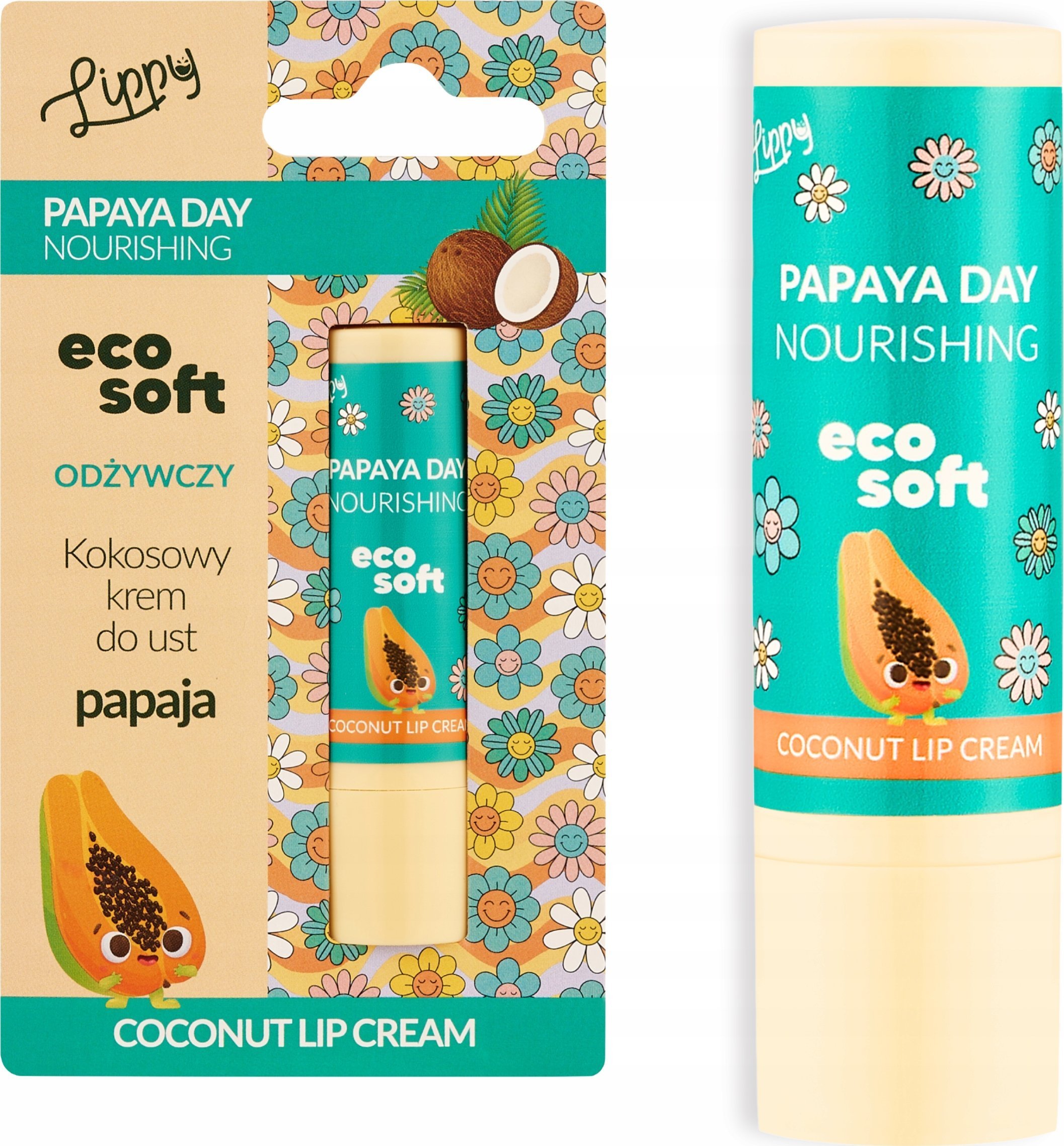 ECOSOFT_Lippy Day kokosowy krem do ust Papaya 4,8g