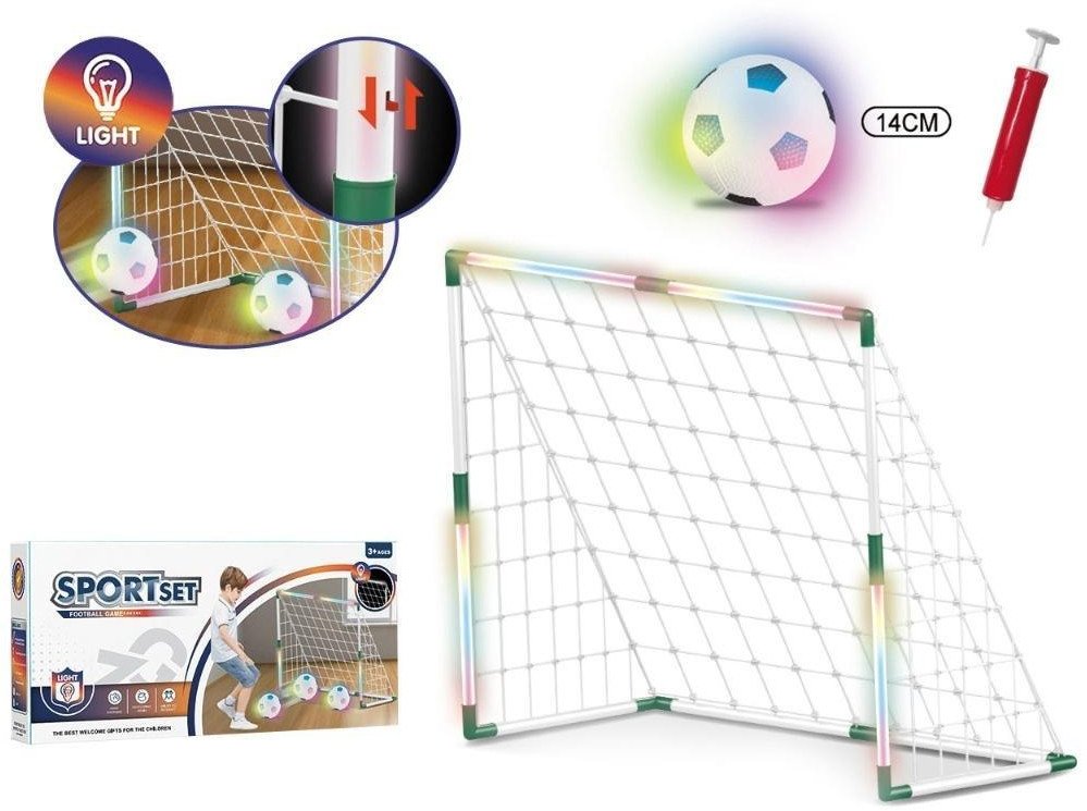 Zestaw z bramką LED + piłka 14cm LED + pompka