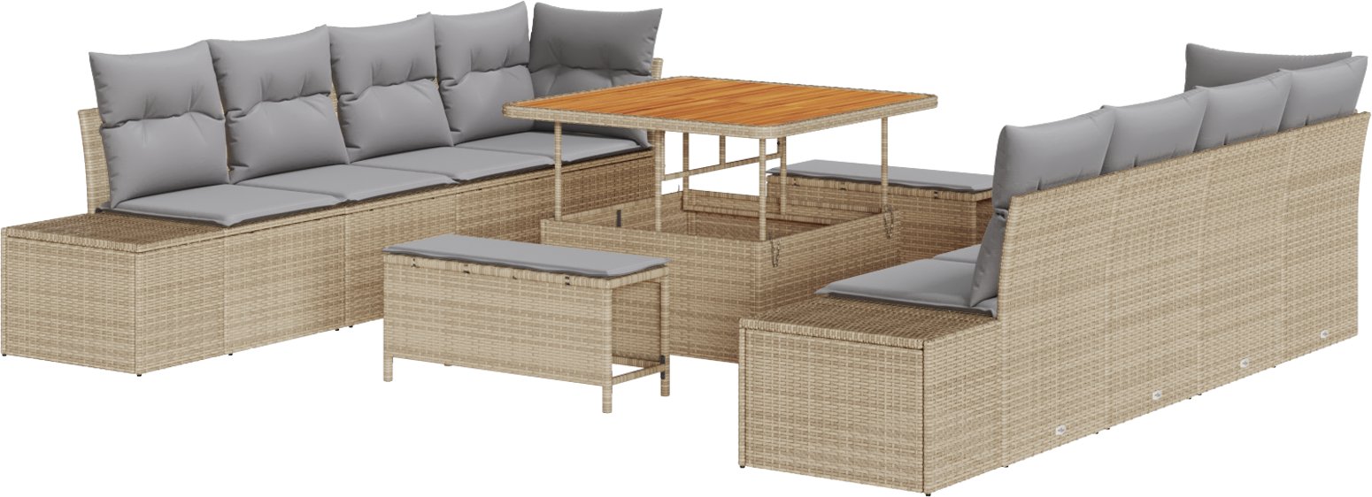 vidaXL Zestaw 11-częściowy sofy ogrodowej z poduszkami beżowy polirattan akacja