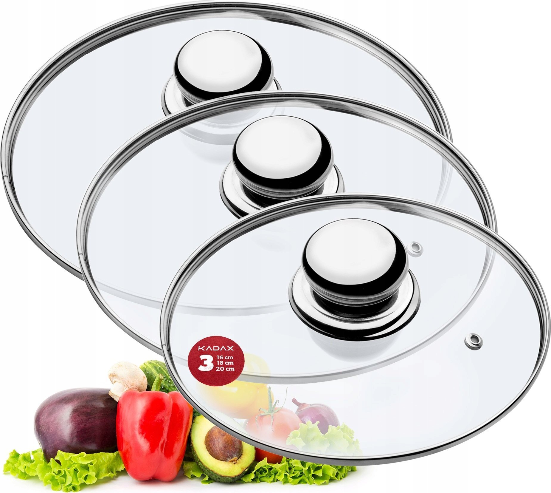 Kadax Zestaw pokrywek szklanych 16/18/20cm