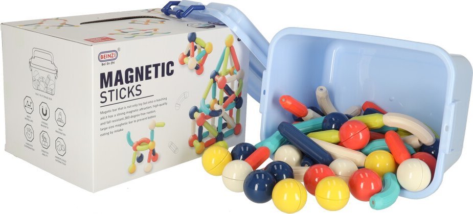 KIK Klocki magnetyczne edukacyjne dla małych dzieci 64 elementy w pudełku