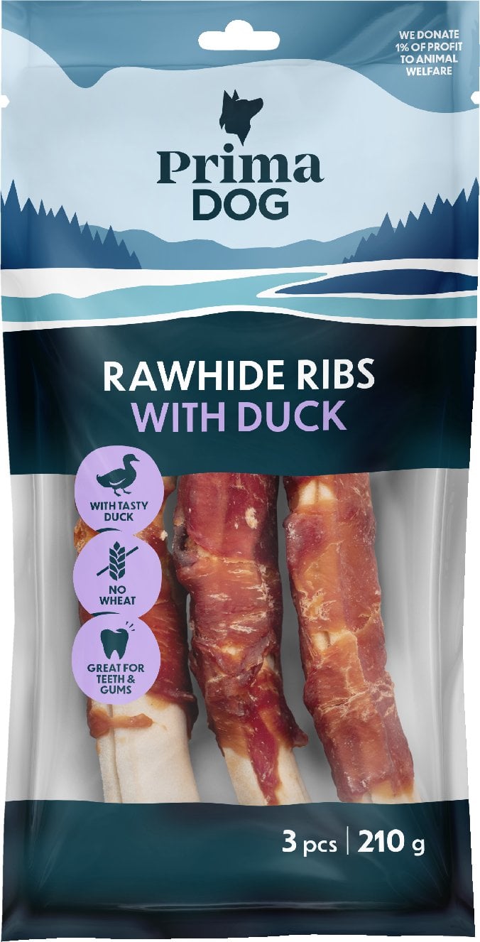 PRIMADOG TREAT RAWHIDE RIBS 210G. PCS 3