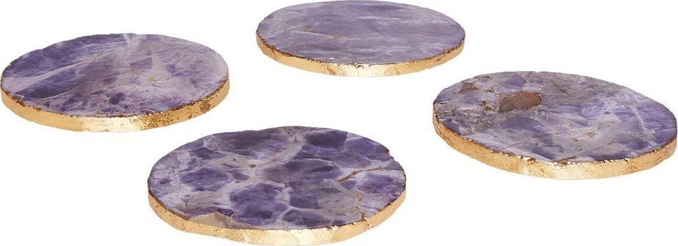 Beliani Zestaw 4 podkładek pod kubek z agatu fioletowy TRIKALA