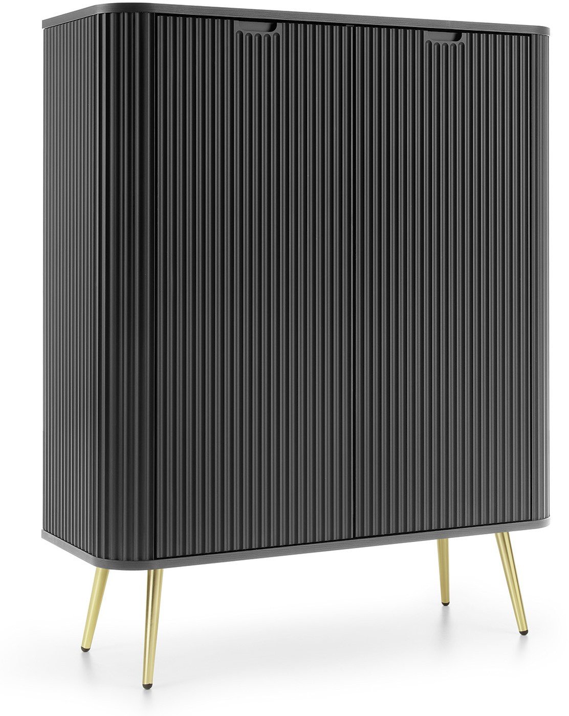 Wysoka komoda Porto dwudrzwiowa czarny z ryflami zaokrąglona + złote nogi
