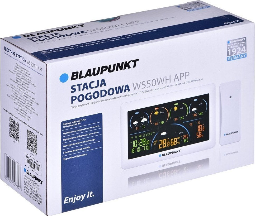 Stacja pogodowa Blaupunkt Stacja pogodowa z 1 czujnikiem zewnętrznym WS50WH APP