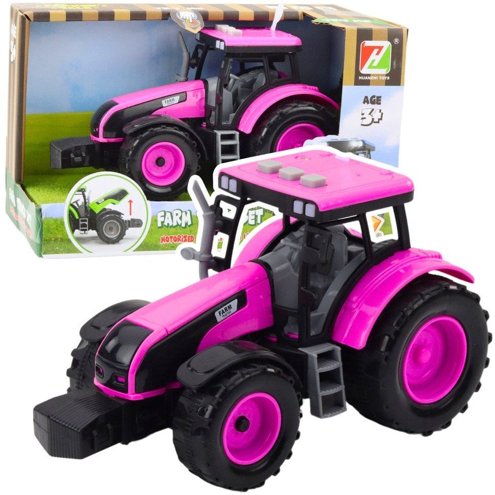 Traktor Farmerski Rolniczy Na Baterie Światła Dźwięki Różowy