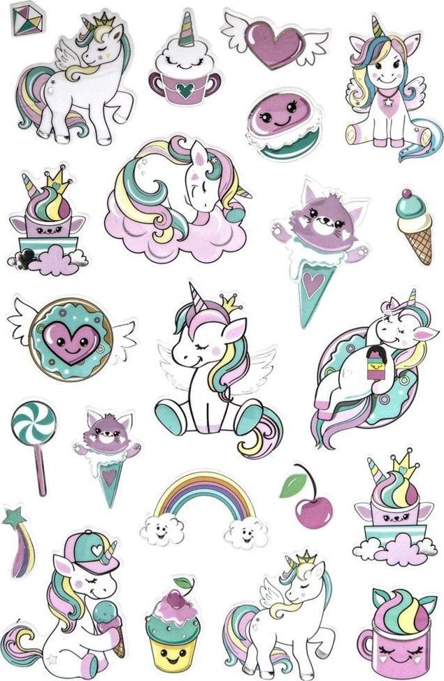 Metaliczne naklejki 3D - jednorożce 23szt