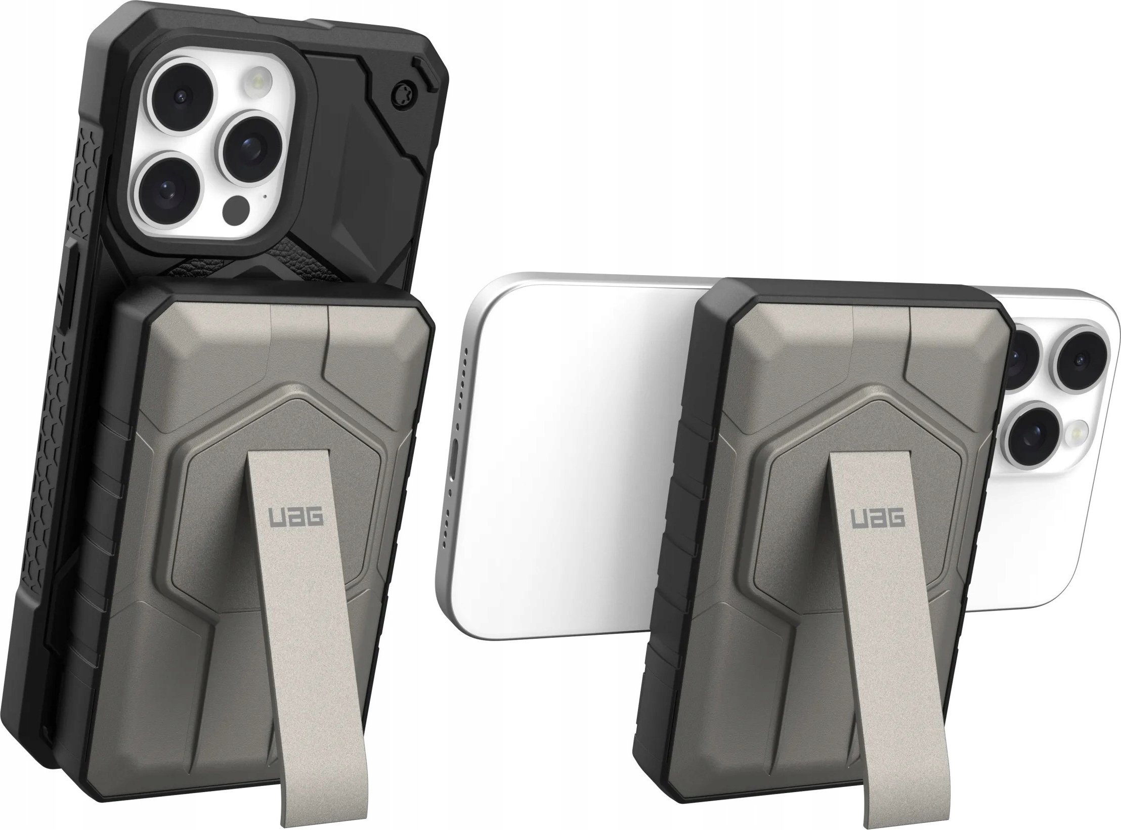 Powerbank Baseus UAG Rugged 10K - powerbank 10000 mAh z podstawką, ładowanie bezprzewodowe 10W, kompatybilny z MagSafe, kabel w zestawie (black/titani