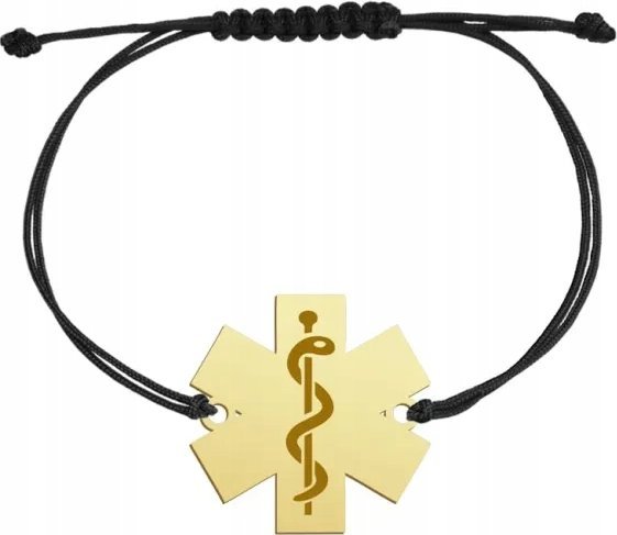 MEJK Jewellery Bransoletka Złota Eskulap Znak Medyczny Sznurek Biżuteria 925 GRAWER