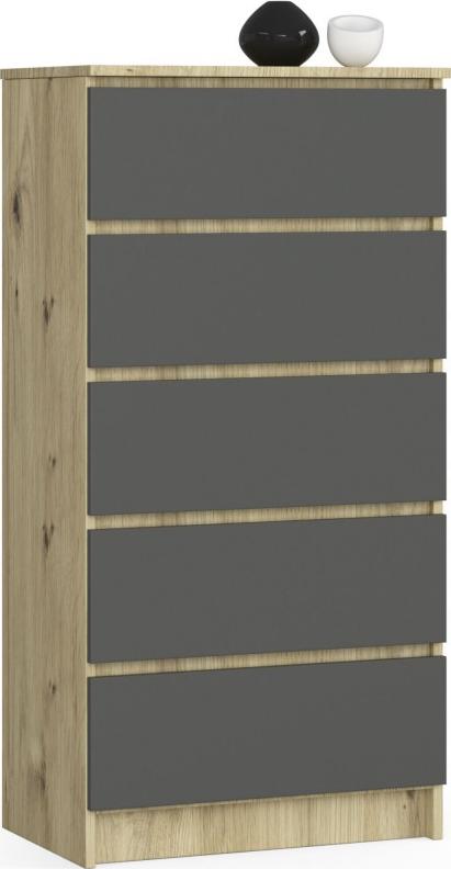 Fabryka Mebli Akord Komoda do salonu K 60 cm 5 szuflad - dąb artisan-grafit szary
