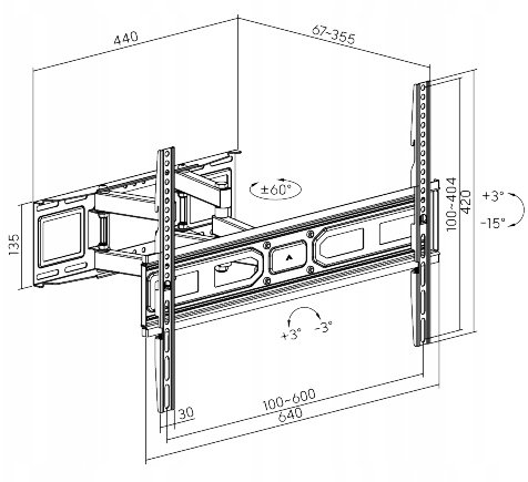 Uchwyt telewizora ścienny Wieszak TV Ramię montażowe regulowany Mocowanie