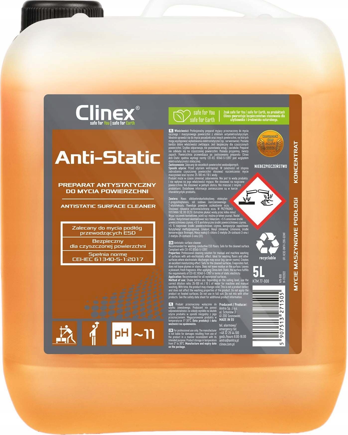 Clinex Clinex Anti-Static - Płyn do mycia powierzchni, antystatyczny - 5 l
