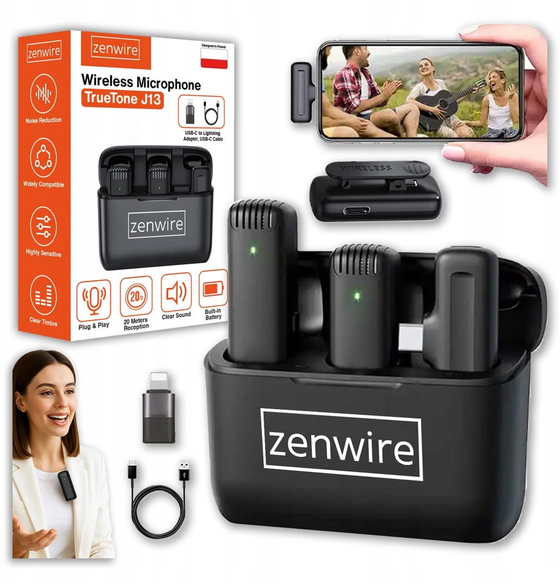 Mikrofon Krawatowy Bezprzewodowy USB-C Bluetooth Pojemnościowy do Telefonu