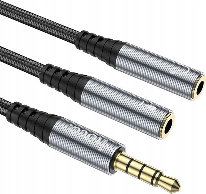 HOCO kabel AUX 2w1 Jack 3,5 mm (męski) do 2 x Jack 3,5 mm (żeński) UPA21 0,25 m szary