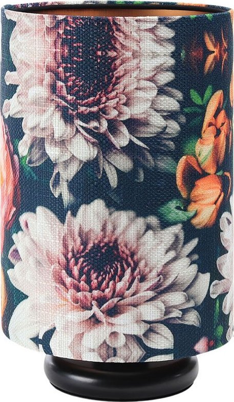 Lampa stołowa Lumes Czarna lampka w kwiaty na szafkę nocną - S384-Olfa