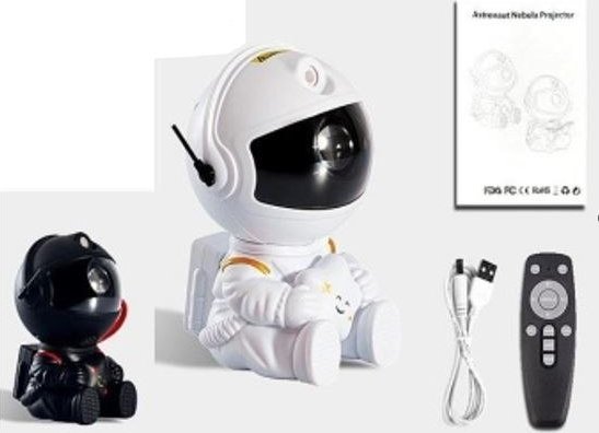 4kom.pl Lampka nocna dla dzieci projektor gwiazd astronauta z gwiazdką na pilot biała