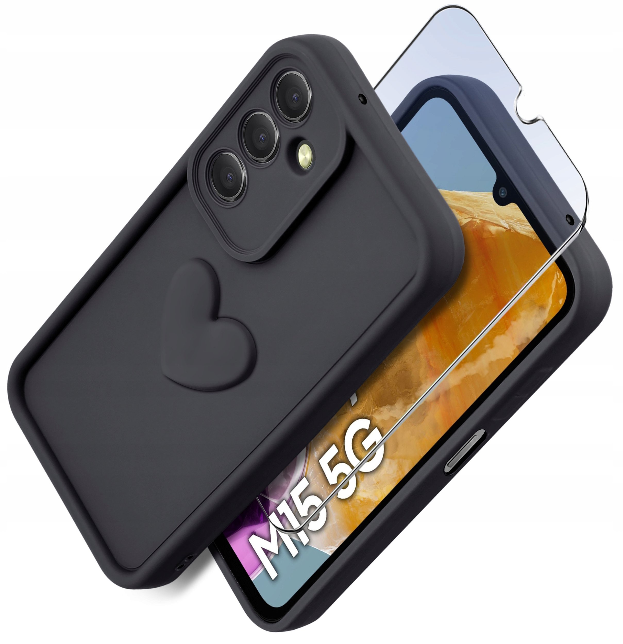 Etui do Samsung M15 5G silikonowe MATOWE serce + Szkło ochronne na ekran 9H