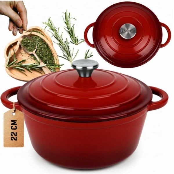 EMALIOWANY GARNEK ŻELIWNY 24cm 4L HAGE CZERWONY