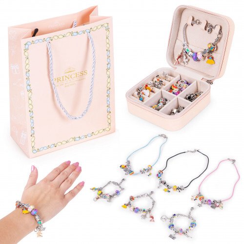 Zestaw do robienia bransoletek naszyjników charmsy koraliki 66 elementów + organizer i torba