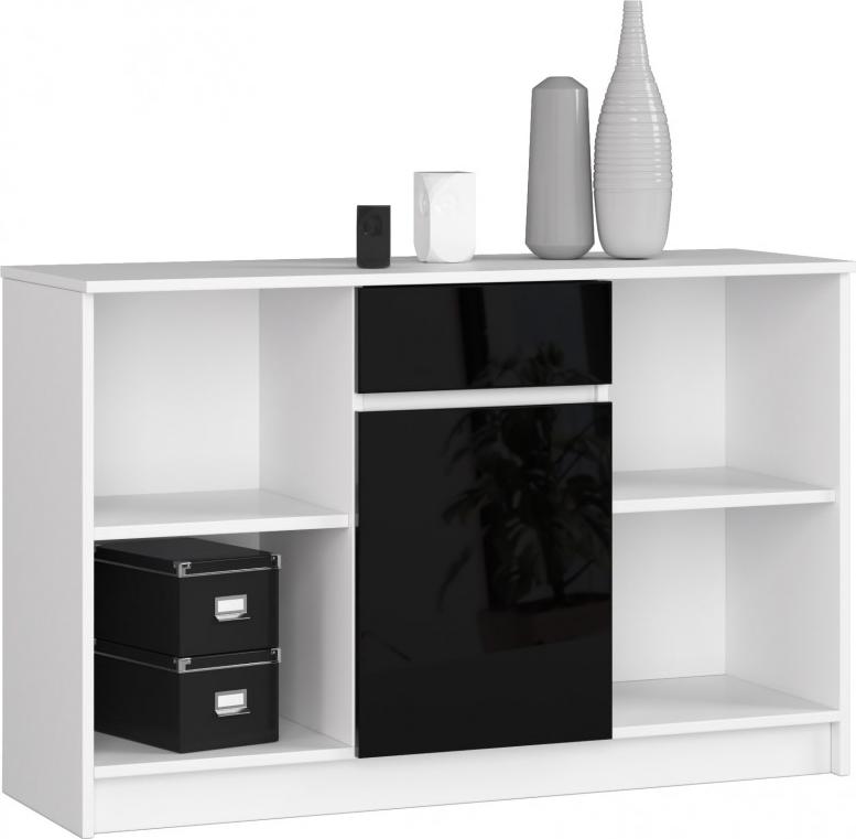 Fabryka Mebli Akord KOMODA B-17 120 cm 1 SZUFLADA 1 DRZWI BIAŁA / CZARNY POŁYSK