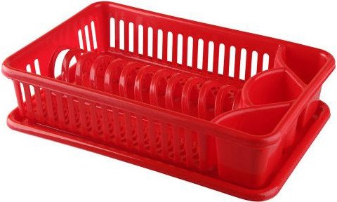 BENTOM - Suszarka do naczyń z ociekaczem Lux - czerwona - 42x26 cm