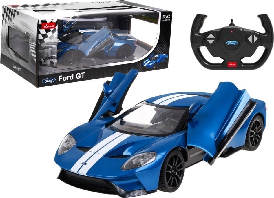 Auto RC Model Zdalnie Sterowany Ford GT 1:14 Otwierane Drzwi Niebieski Rastar