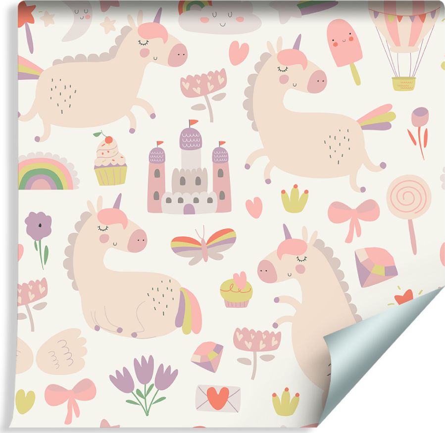 Muralo Tapeta Dla Dzieci - Jednorożce, Słodycze i Roślinki