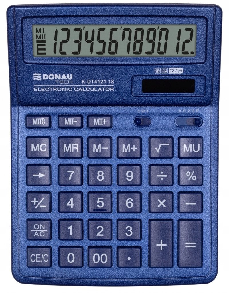 Kalkulator biurowy DONAU TECH, 12-cyfr. wyświetlacz, wym. 190x143x40 mm, granatowy