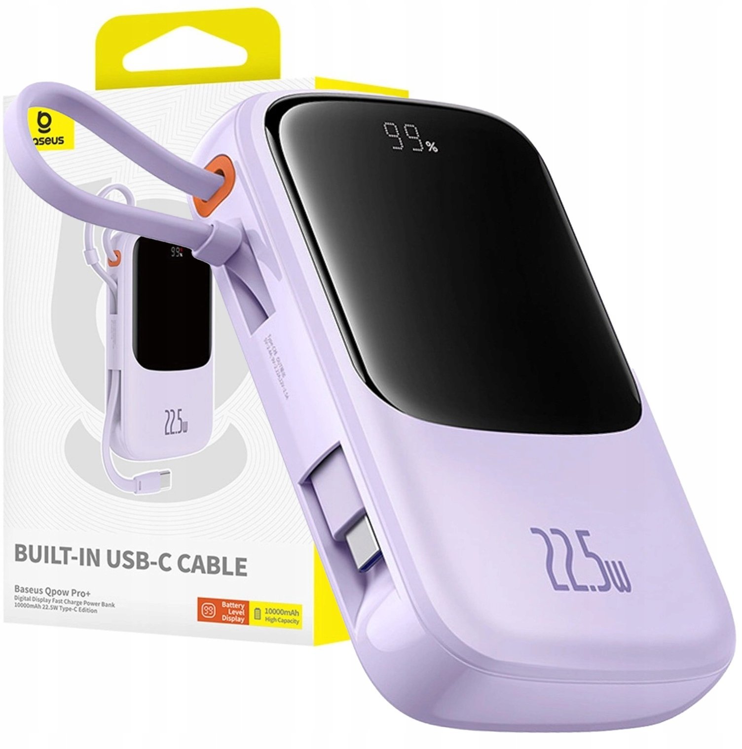Powerbank Baseus Poerbank Qpow Pro+ 10000mAh 22.5W with built-in USB-C cable - fioletowy