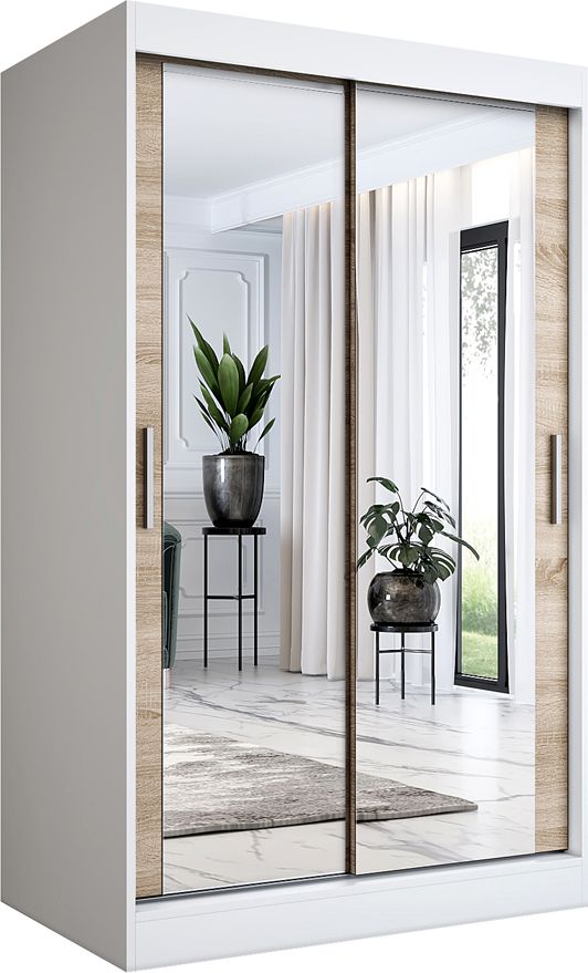 Elior Przesuwna szafa w kolorze biały + dąb sonoma 120 - Edna 3X