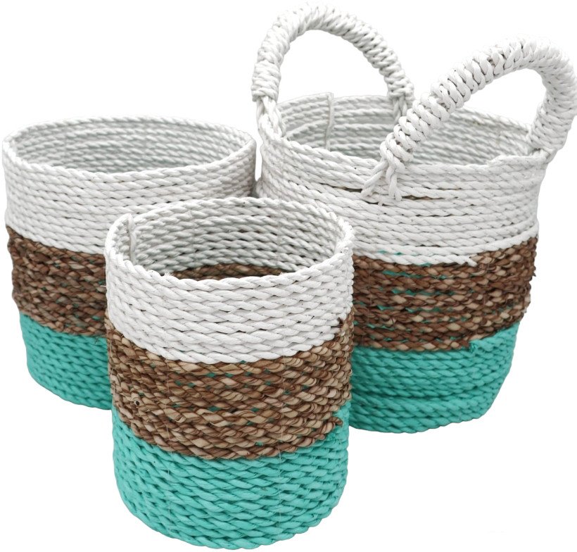 Zestaw Koszy z Trawy Morskiej - Naturalny, Biały, Zielony