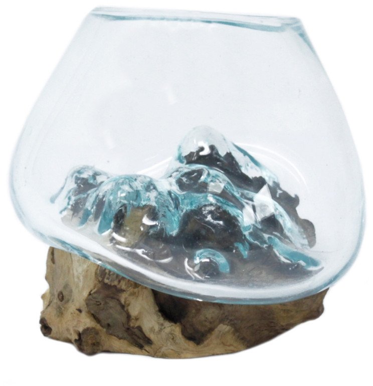 Szklany Wazon Wtopiony w Drewno - Waza Mała