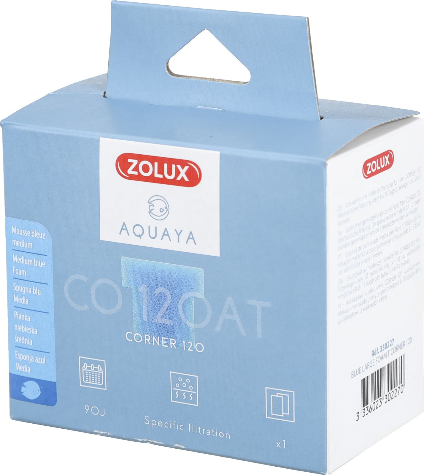Zolux AQUAYA Wkład gąbka Blue Large Foam T Corner 120