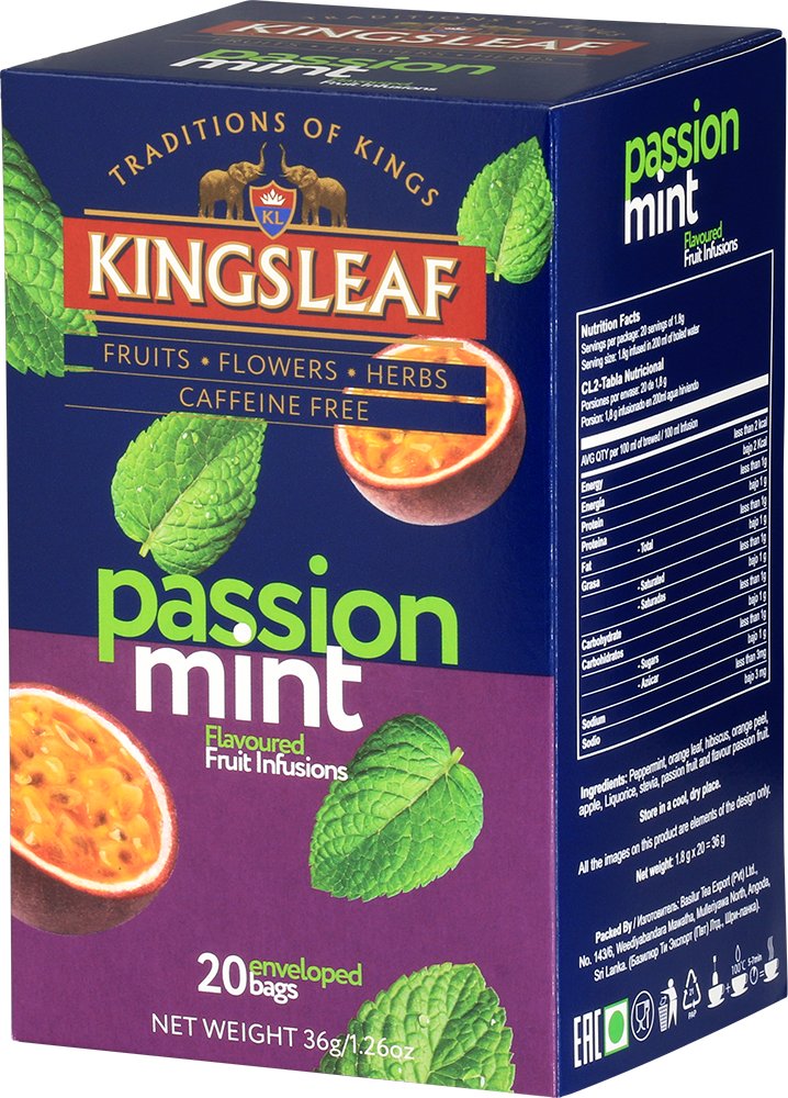 Kingsleaf PASSION MINT herbata owocowa MARAKUJA MIĘTA PIEPRZOWA bez kofeiny - 20 x 1,8 g