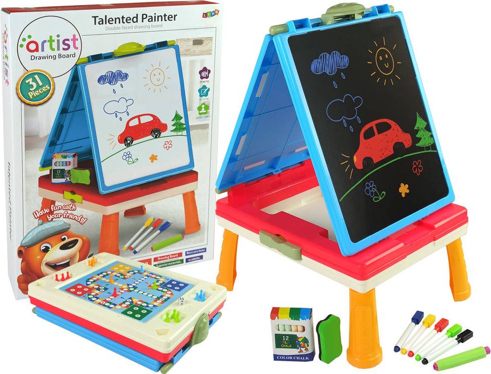 Lean Sport Tablica 3w1 Magnetyczno -Kredowa, Stolik Do Gier Niebieska